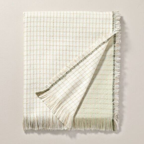 HEARTH & HAND Magnolia Dobby Plaid Fringe Throw Blanket - Picture 1 of 7